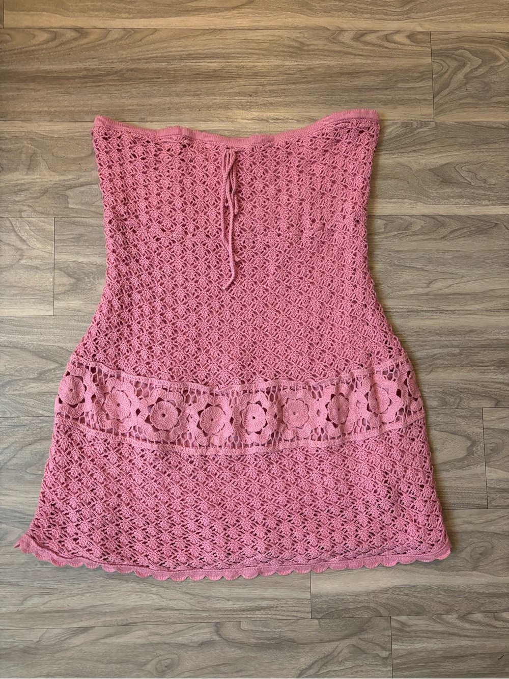 wild fable Strapless Crochet Pink Midi Dress